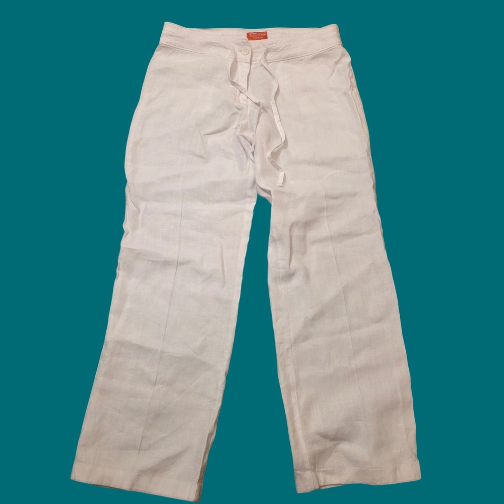Tommy Bahama Relax Leigh Fit White Linen Drawstring Wide Leg Pants Womens 6